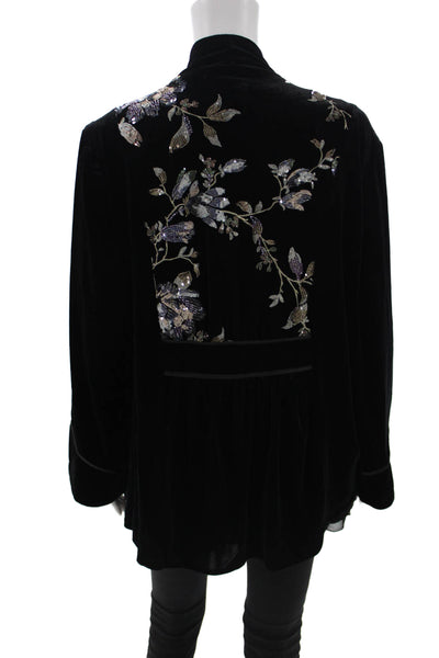 Aris A. Womens Black Floral Butterfly Long Sleeve Polyester Jacket Size 1X