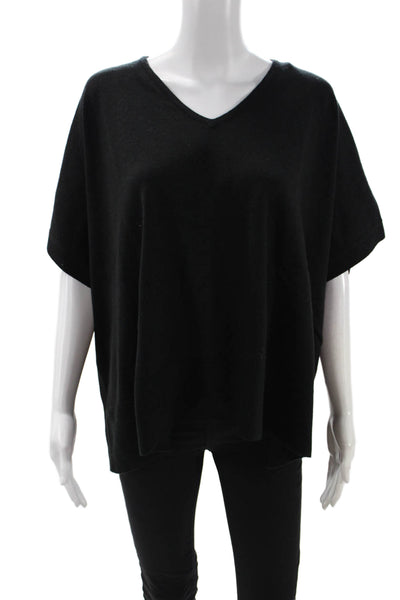 Renuar Women Basic V-Neck Short Sleeve Black Top Size M