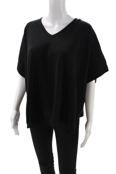 Renuar Women Basic V-Neck Short Sleeve Black Top Size M