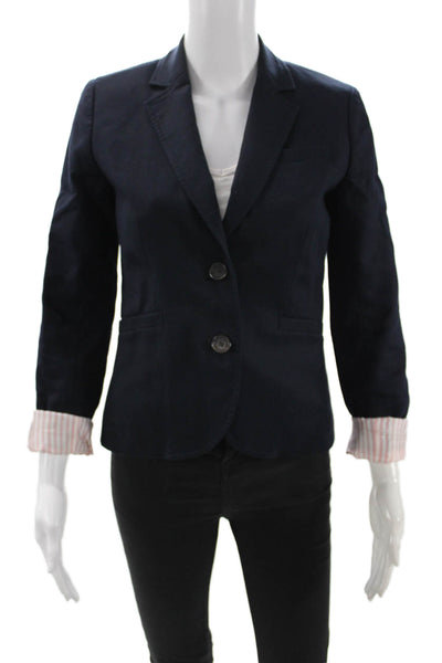 J Crew Womens Cotton Two Button Long Sleeve Lined Blazer Navy Blue Size 0