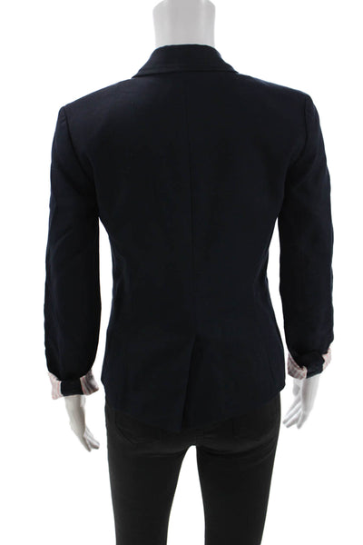 J Crew Womens Cotton Two Button Long Sleeve Lined Blazer Navy Blue Size 0