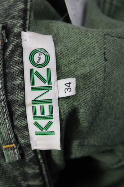 Kenzo Women Jumpsuit Green 100% Cotton V Neck Long Sleeve Size 34