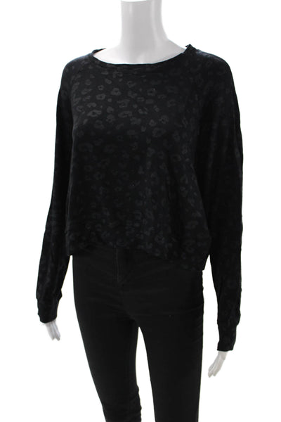 Terez Women Leopard Print Black Modal Blend Long Sleeve Sweater Size S
