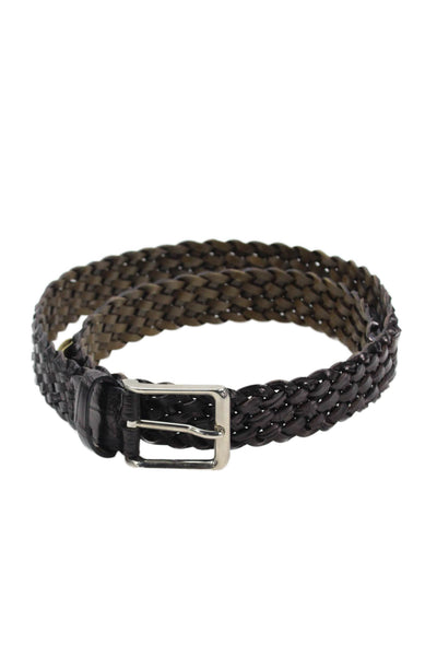 Tardini Mens Leather Woven Wide Belt Brown Size 38