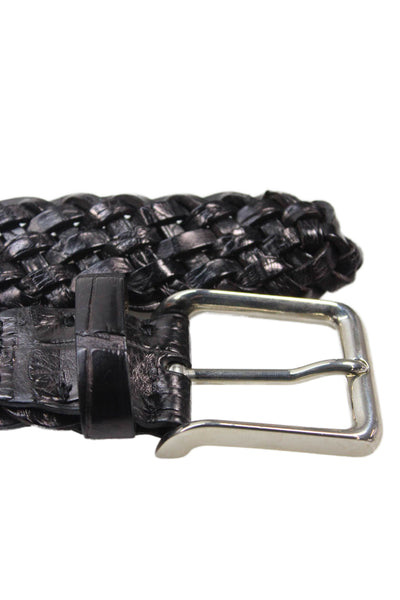 Tardini Mens Leather Woven Wide Belt Brown Size 38