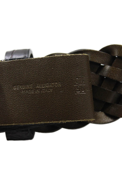 Tardini Mens Leather Woven Wide Belt Brown Size 38