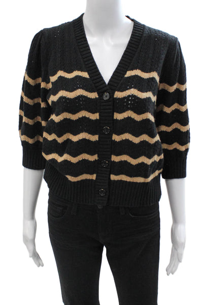 Rails Unisex Black Striped V-Neck Cardigan 3/4 Sleeve Size M