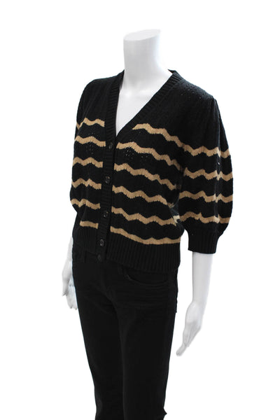 Rails Unisex Black Striped V-Neck Cardigan 3/4 Sleeve Size M