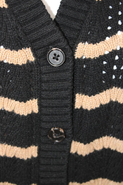 Rails Unisex Black Striped V-Neck Cardigan 3/4 Sleeve Size M
