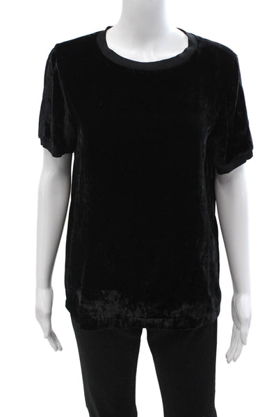 Alice + Olivia Womens Basic Black Short Sleeve T-Shirt Silk Blend Size M