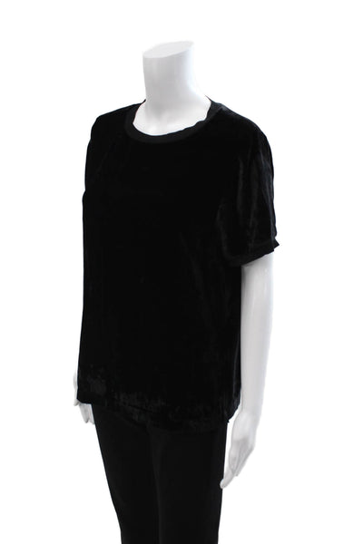 Alice + Olivia Womens Basic Black Short Sleeve T-Shirt Silk Blend Size M
