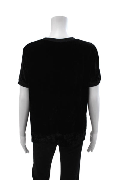 Alice + Olivia Womens Basic Black Short Sleeve T-Shirt Silk Blend Size M