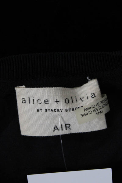 Alice + Olivia Womens Basic Black Short Sleeve T-Shirt Silk Blend Size M