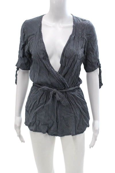 Faithfull The Brand Womens Jumpsuit Blue Striped VNeck Short Sleeve Size XS