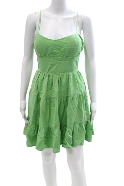 Sunday Women Fit & Flare Sundress Green Sleeveless Drawstring Size S