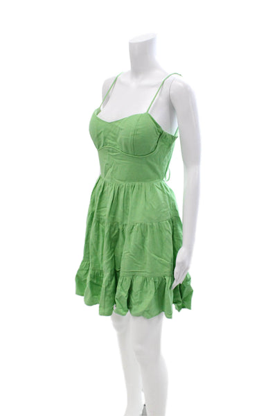 Sunday Women Fit & Flare Sundress Green Sleeveless Drawstring Size S