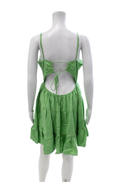 Sunday Women Fit & Flare Sundress Green Sleeveless Drawstring Size S