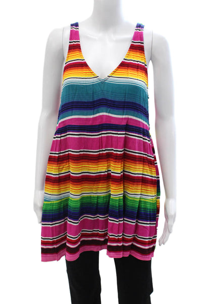 Show Me Your Mumu Womens Multi Color Striped V-Neck Sleeveless Tunic Size S