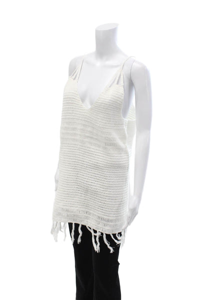 Indah Women Silk V-Neck Camisole Tunic White Sleeveless Beach Size S