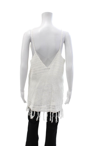Indah Women Silk V-Neck Camisole Tunic White Sleeveless Beach Size S