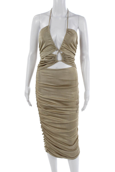 Third Form Women Beige Sleeveless Bodycon Dress Knee Length Polyester Size 4