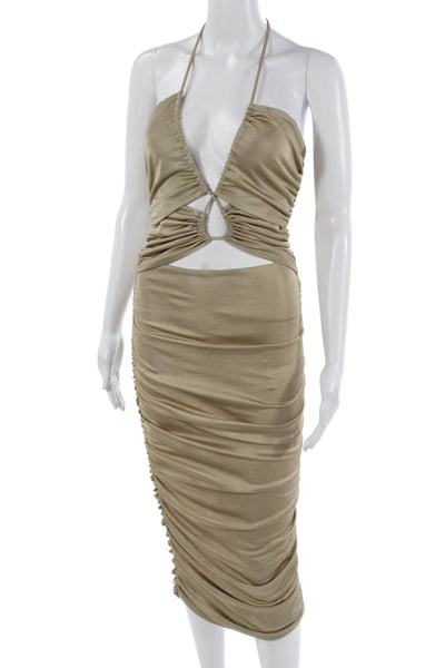 Third Form Women Beige Sleeveless Bodycon Dress Knee Length Polyester Size 4