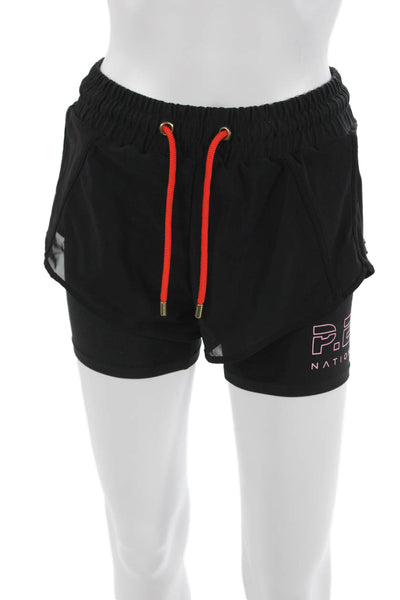 PE Nation Unisex Biker Sweat Shorts Black Drawstring Poly Elastane Size XS
