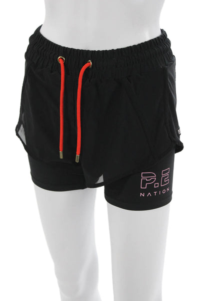 PE Nation Unisex Biker Sweat Shorts Black Drawstring Poly Elastane Size XS