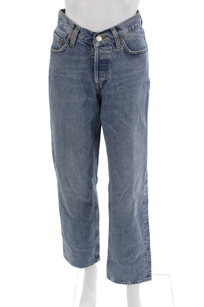 Agolde Womens Cropped Boyfriend Jeans Blue Mid Rise 29 Inseam Size 23