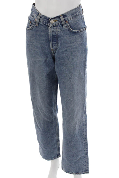Agolde Womens Cropped Boyfriend Jeans Blue Mid Rise 29 Inseam Size 23