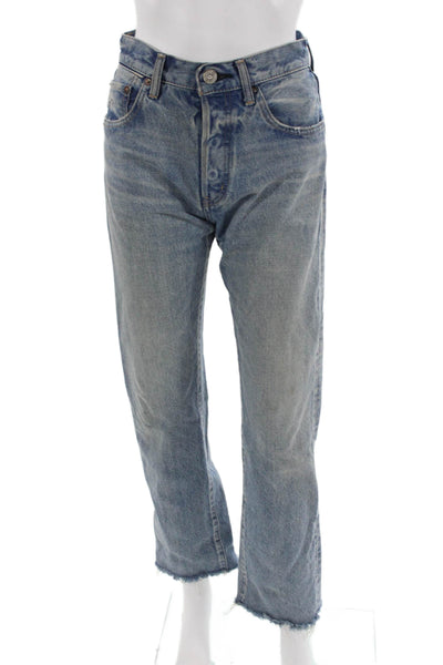 Moussy Unisex Cropped Straight Jeans Blue Cotton Mid Rise Button Size 24
