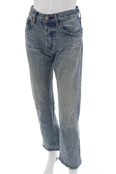 Moussy Unisex Cropped Straight Jeans Blue Cotton Mid Rise Button Size 24