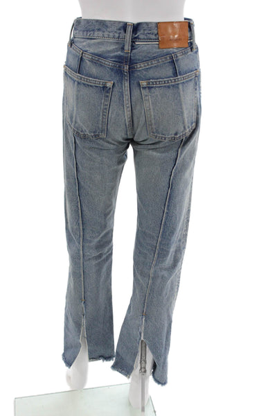 Moussy Unisex Cropped Straight Jeans Blue Cotton Mid Rise Button Size 24