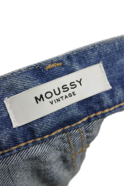 Moussy Unisex Cropped Straight Jeans Blue Cotton Mid Rise Button Size 24