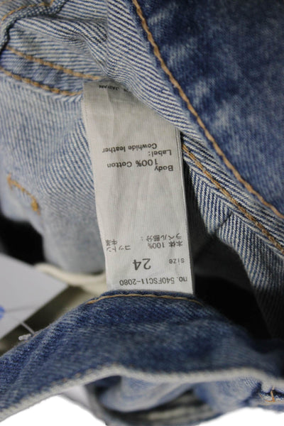 Moussy Unisex Cropped Straight Jeans Blue Cotton Mid Rise Button Size 24