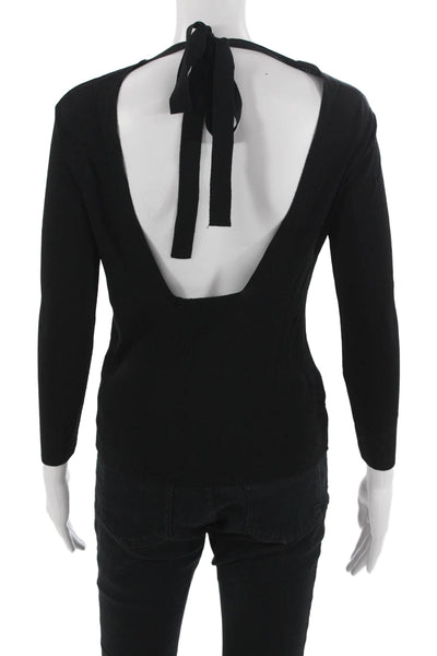 Zara Women Black Basic 3/4 Sleeve Round Neck Tie Top Size S