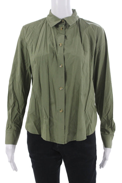 Donni Womens Basic Green Cotton Collared Button-Up Long Sleeve Size XS