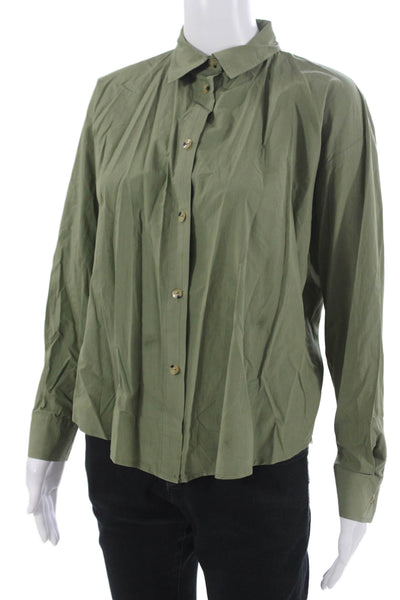 Donni Womens Basic Green Cotton Collared Button-Up Long Sleeve Size XS
