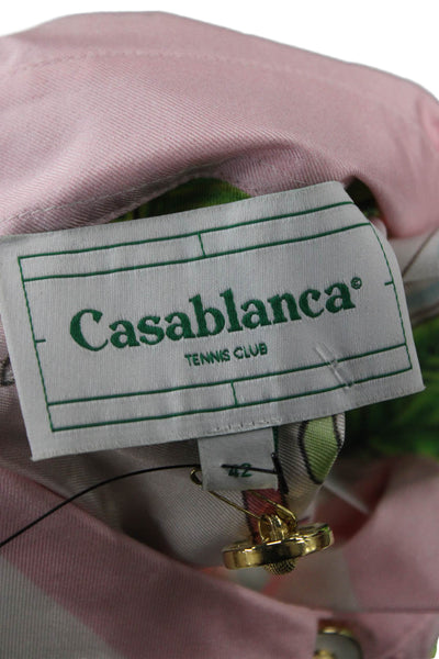 Casablanca Womens Silk Collared Graphic Button-Up Green Long Sleeve Size 42