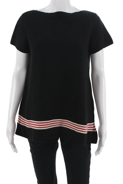 Farella Women Black Striped Tunic Round Neck Short Sleeve Cotton Poly Size M