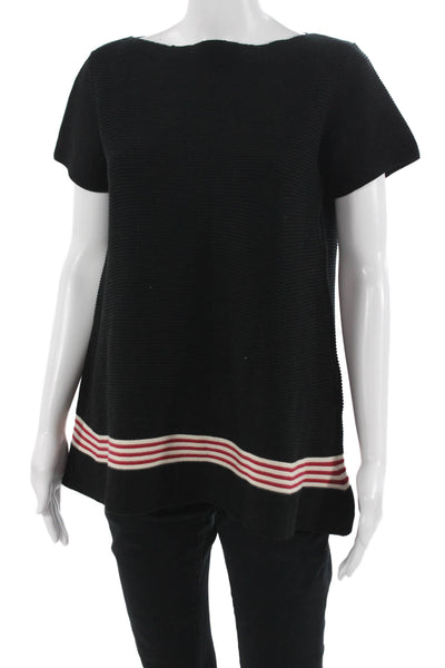 Farella Women Black Striped Tunic Round Neck Short Sleeve Cotton Poly Size M