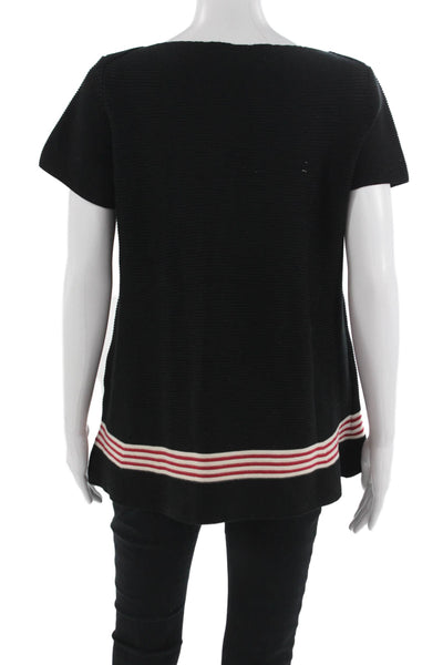 Farella Women Black Striped Tunic Round Neck Short Sleeve Cotton Poly Size M
