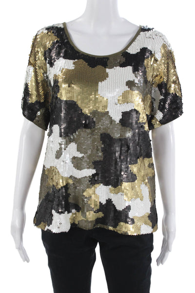 Michael Michael Kors Womens Black Camo Blouse Short Sleeve Size L