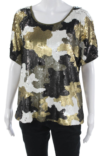 Michael Michael Kors Womens Black Camo Blouse Short Sleeve Size L