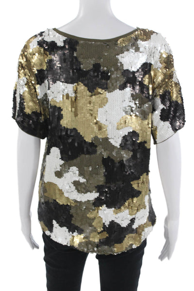 Michael Michael Kors Womens Black Camo Blouse Short Sleeve Size L
