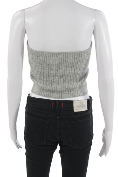 Eleven Six Unisex Sleeveless Striped Gray Baby Alpaca Sweater Button Size S