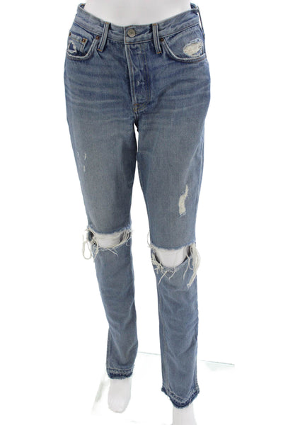 Grlfrnd Women Boyfriend Straight Blue Jeans Mid Rise Button Fly Size 26