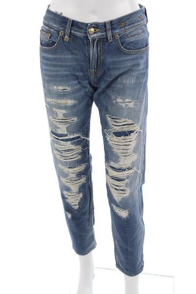R13 Women Cropped Boyfriend Jeans Blue Denim Size 25