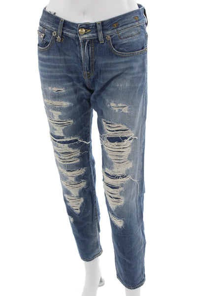 R13 Women Cropped Boyfriend Jeans Blue Denim Size 25