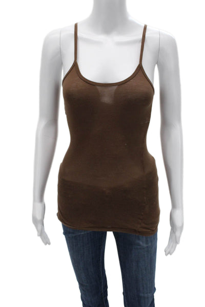 C&C California Women Brown Cotton Camisole Round Neck Sleeveless Size XS